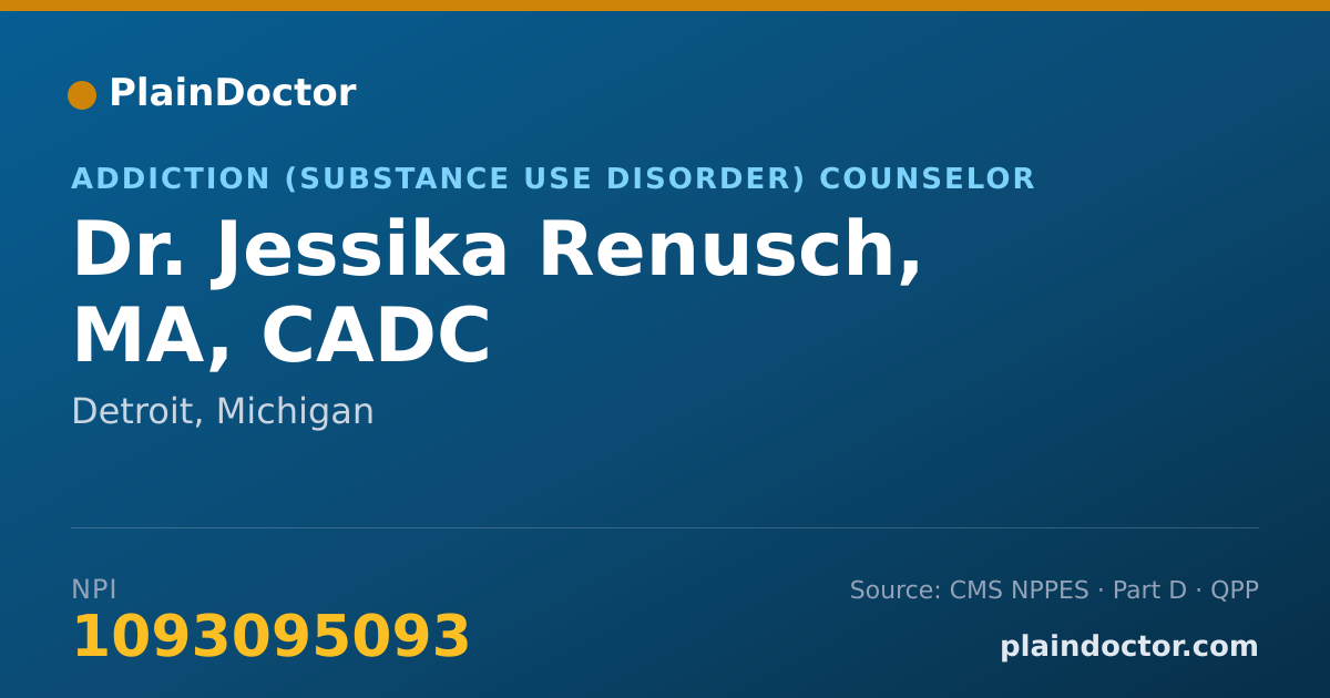 Shareable card for Jessika Renusch, MA, CADC - Addiction (Substance Use Disorder) Counselor, Detroit, MI