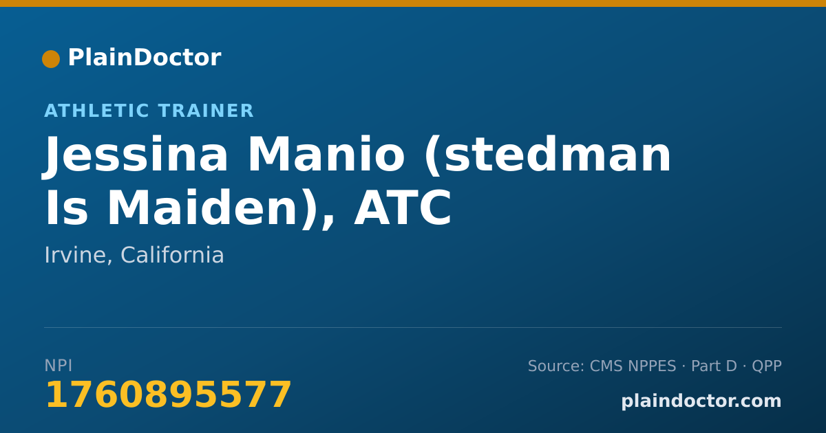 Shareable card for Jessina Manio (stedman Is Maiden), ATC - Athletic Trainer, Irvine, CA