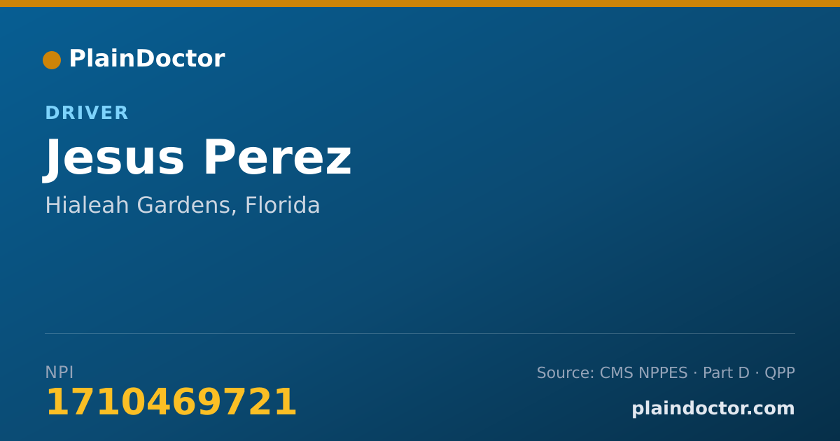Shareable card for Jesus Perez - Driver, Hialeah Gardens, FL