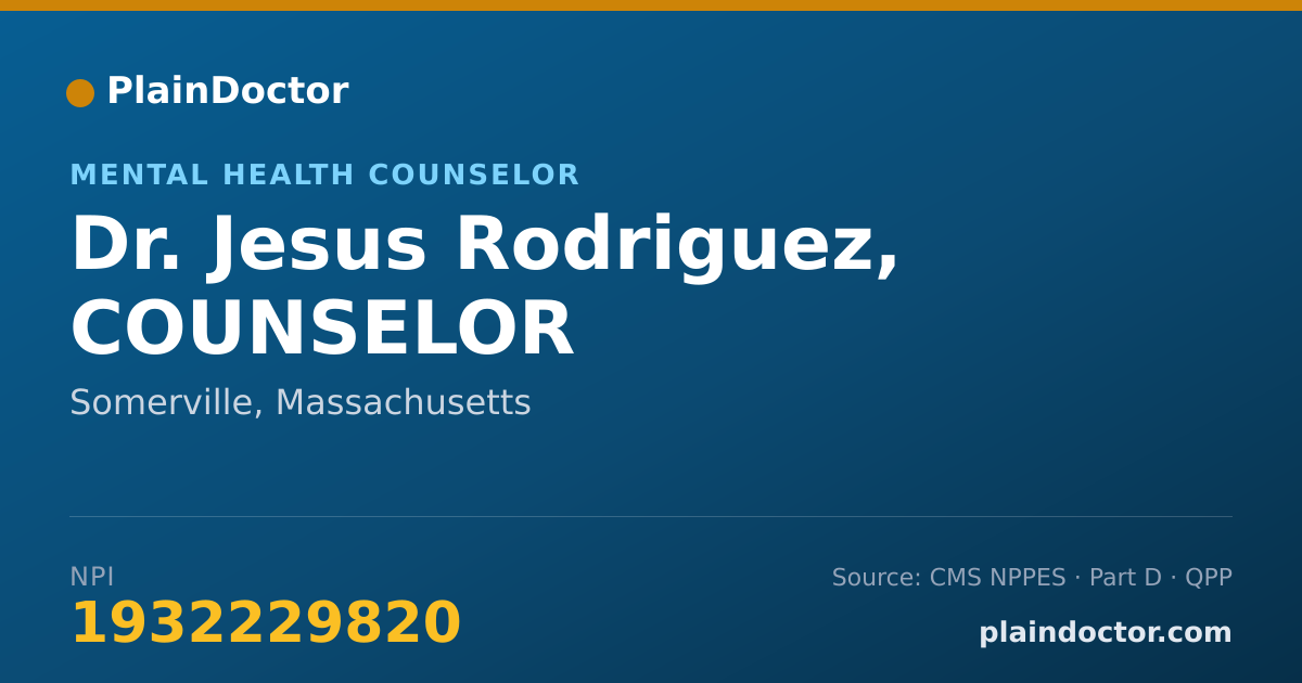 Shareable card for Jesus Rodriguez, COUNSELOR - Mental Health Counselor, Somerville, MA