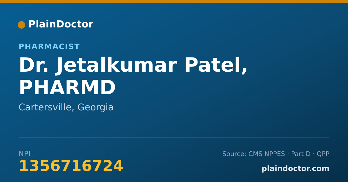 Shareable card for Jetalkumar Patel, PHARMD - Pharmacist, Cartersville, GA