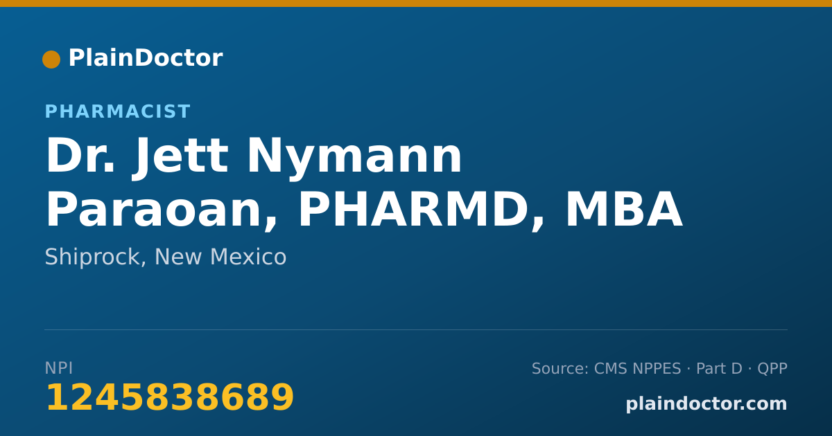 Shareable card for Jett Nymann Paraoan, PHARMD, MBA - Pharmacist, Shiprock, NM