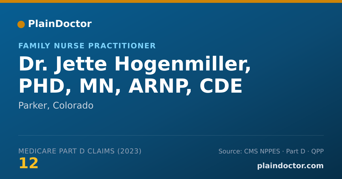 Shareable card for Jette Hogenmiller, PHD, MN, ARNP, CDE - Family Nurse Practitioner, Parker, CO
