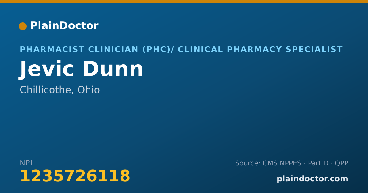 Shareable card for Jevic Dunn - Pharmacist Clinician (PhC)/ Clinical Pharmacy Specialist, Chillicothe, OH