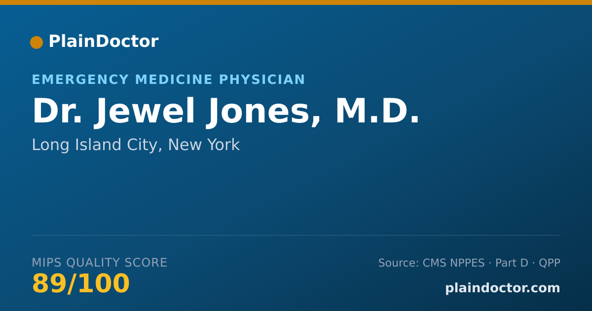 Shareable card for Jewel Jones, M.D. - Emergency Medicine Physician, Long Island City, NY