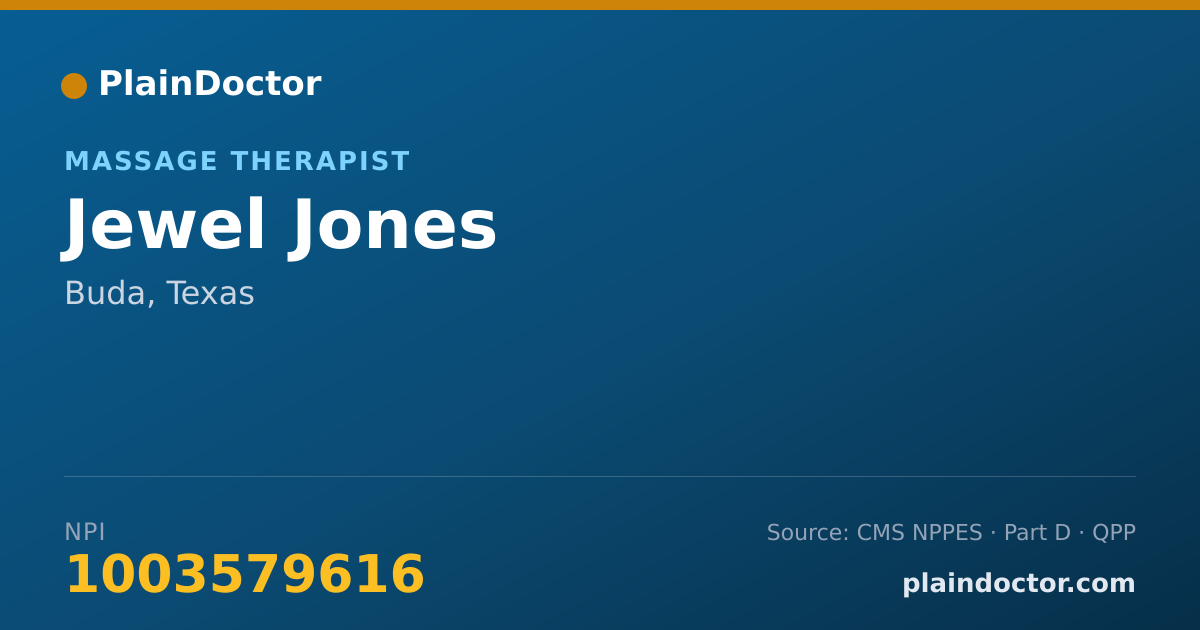 Shareable card for Jewel Jones - Massage Therapist, Buda, TX