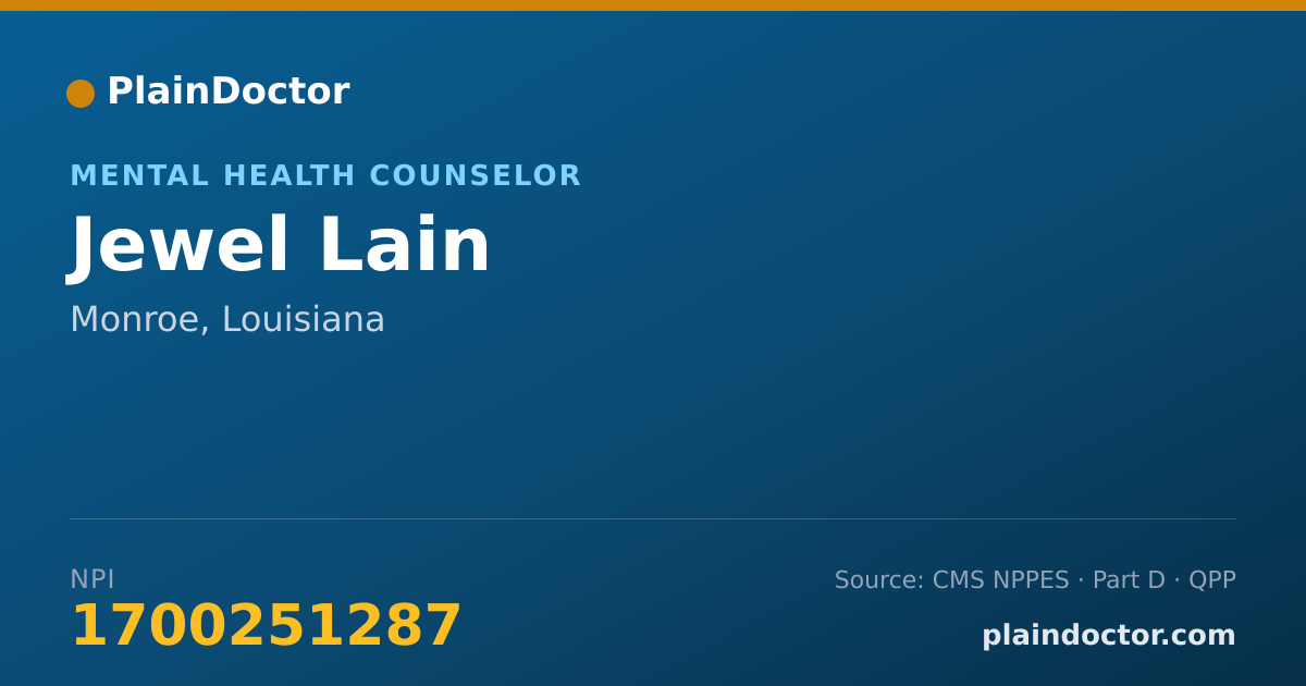 Shareable card for Jewel Lain - Mental Health Counselor, Monroe, LA