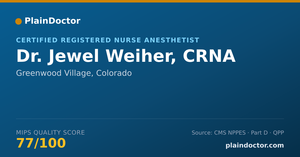 Shareable card for Jewel Weiher, CRNA - Certified Registered Nurse Anesthetist, Greenwood Village, CO