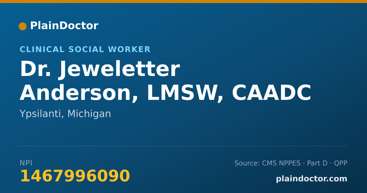 Shareable card for Jeweletter Anderson, LMSW, CAADC - Clinical Social Worker, Ypsilanti, MI