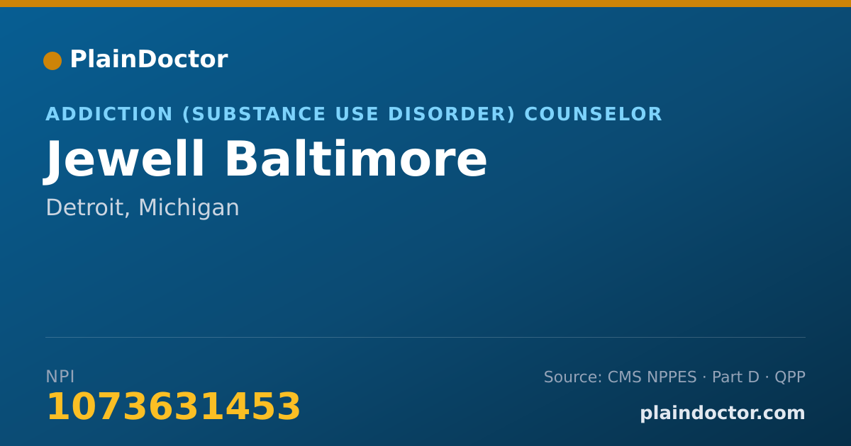 Shareable card for Jewell Baltimore - Addiction (Substance Use Disorder) Counselor, Detroit, MI