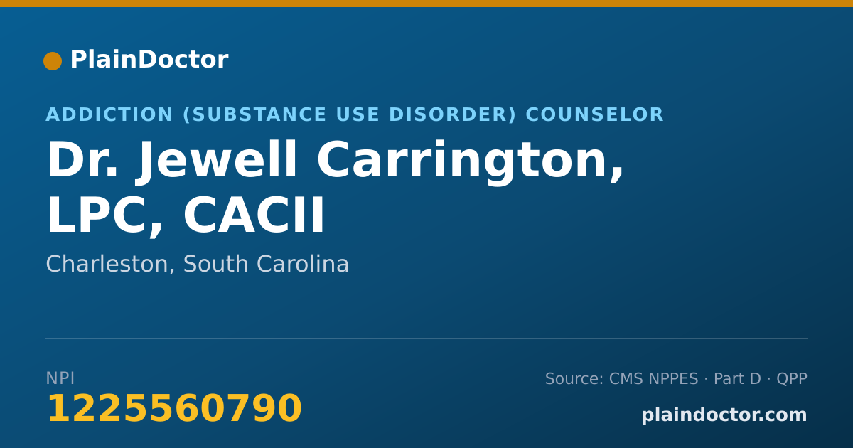 Shareable card for Jewell Carrington, LPC, CACII - Addiction (Substance Use Disorder) Counselor, Charleston, SC