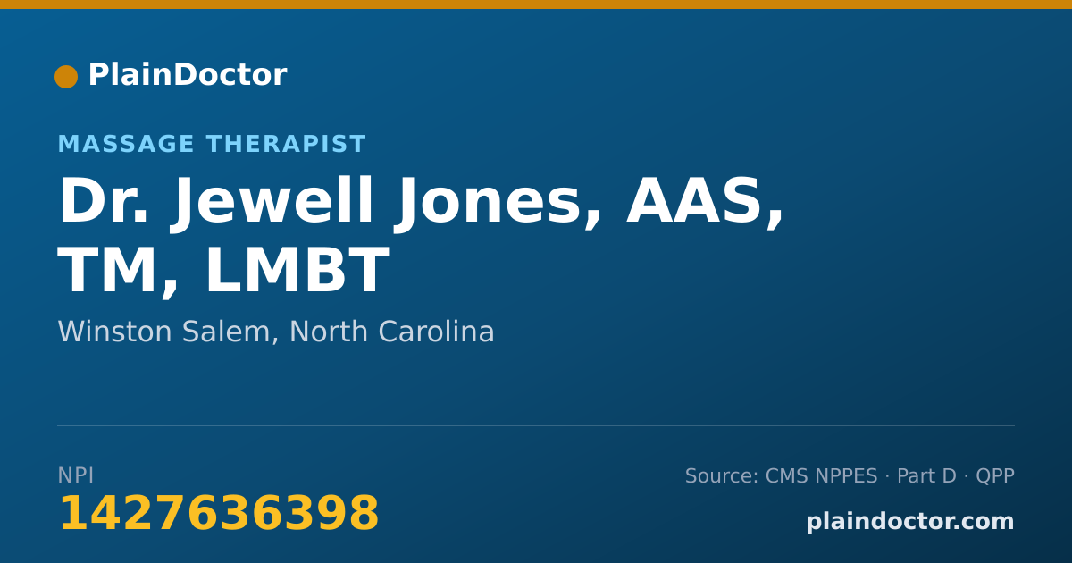 Shareable card for Jewell Jones, AAS, TM, LMBT - Massage Therapist, Winston Salem, NC