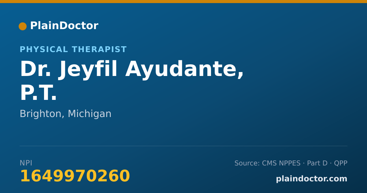 Shareable card for Jeyfil Ayudante, P.T. - Physical Therapist, Brighton, MI