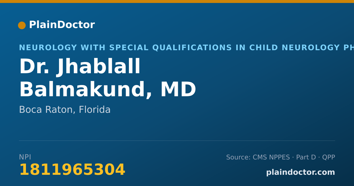 Shareable card for Jhablall Balmakund, MD - Neurology with Special Qualifications in Child Neurology Physician, Boca Raton, FL