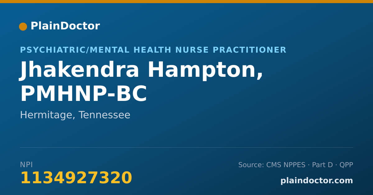 Shareable card for Jhakendra Hampton, PMHNP-BC - Psychiatric/Mental Health Nurse Practitioner, Hermitage, TN