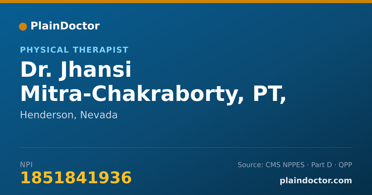Shareable card for Jhansi Mitra-Chakraborty, PT, MA, MHA - Physical Therapist, Henderson, NV