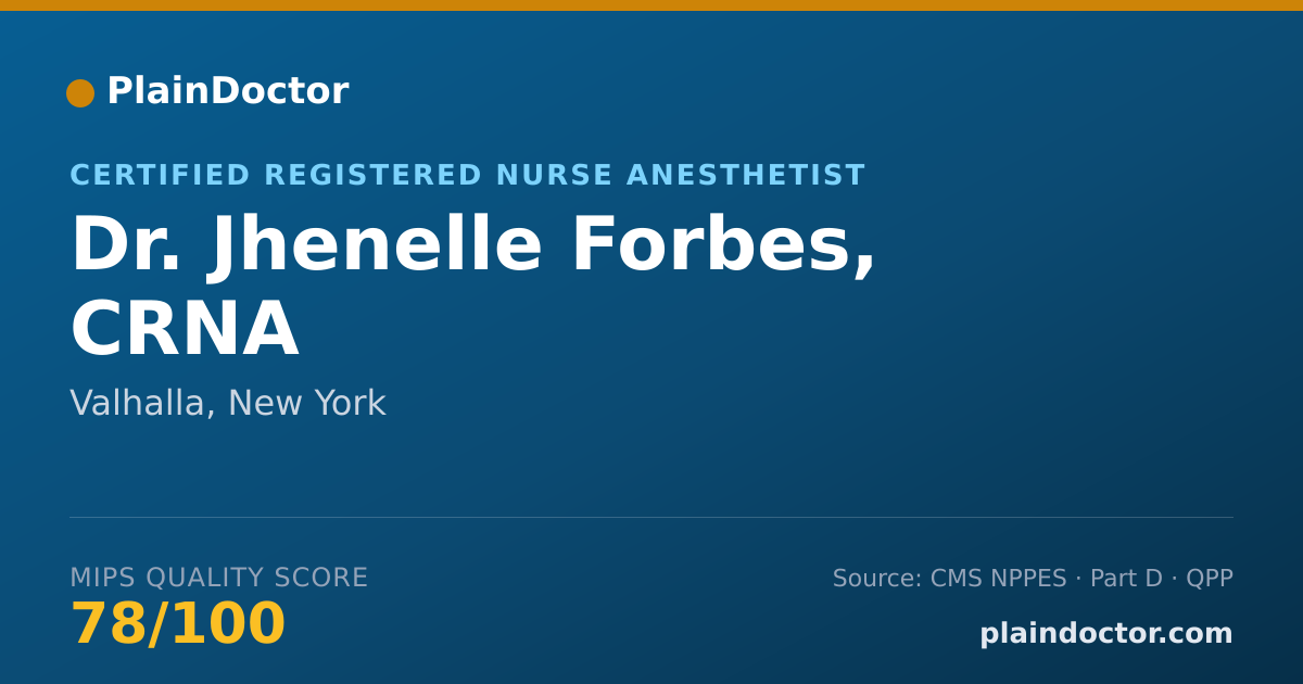 Shareable card for Jhenelle Forbes, CRNA - Certified Registered Nurse Anesthetist, Valhalla, NY
