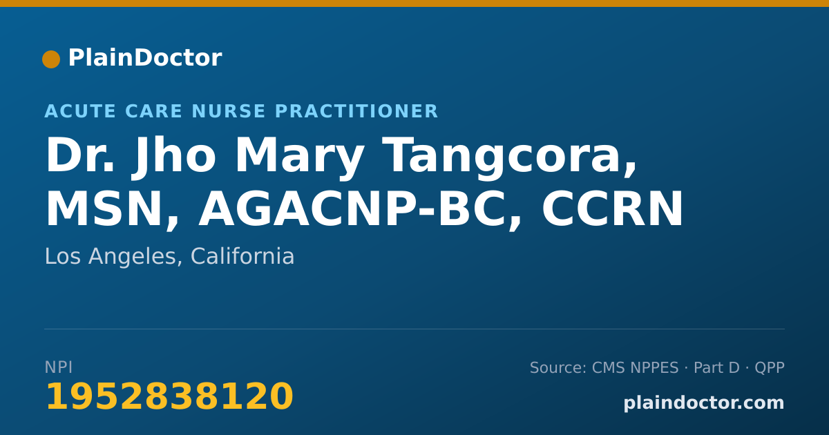 Shareable card for Jho Mary Tangcora, MSN, AGACNP-BC, CCRN - Acute Care Nurse Practitioner, Los Angeles, CA