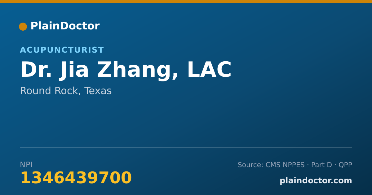 Shareable card for Jia Zhang, LAC - Acupuncturist, Round Rock, TX