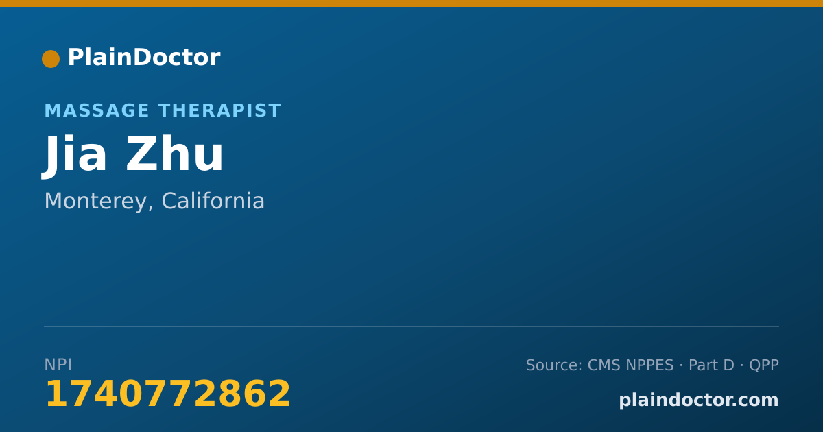 Shareable card for Jia Zhu - Massage Therapist, Monterey, CA
