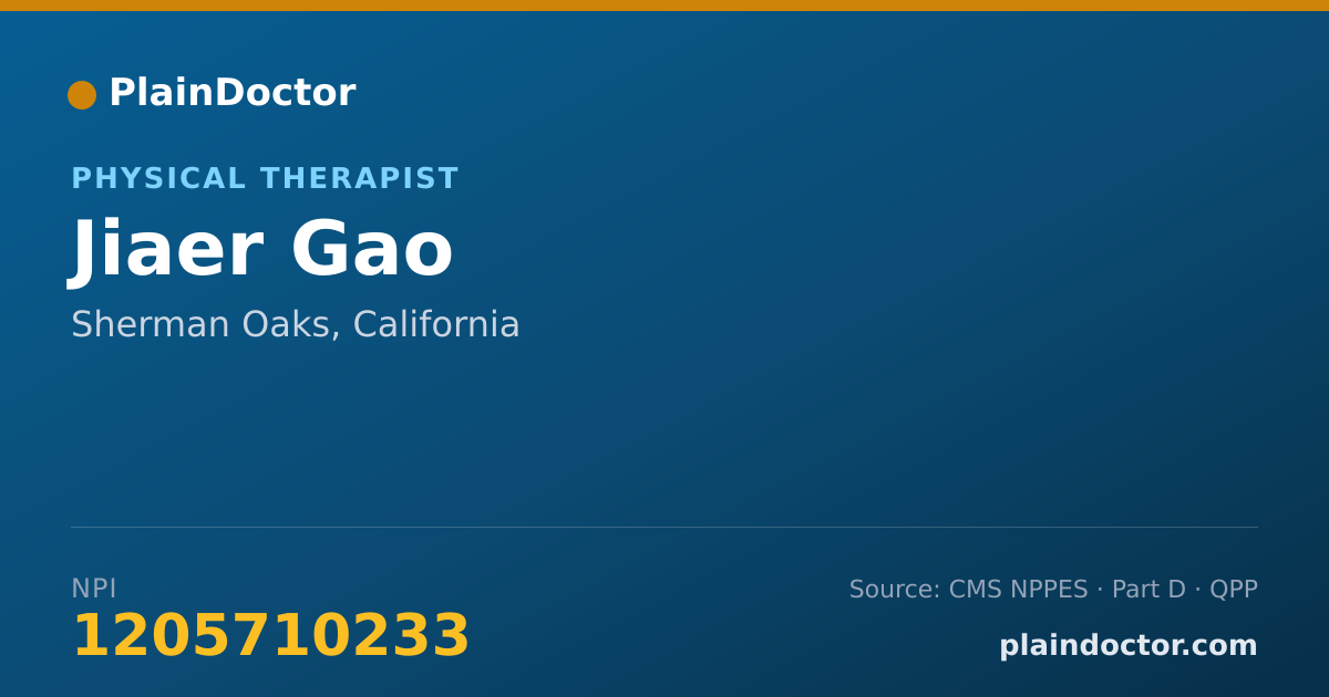 Shareable card for Jiaer Gao - Physical Therapist, Sherman Oaks, CA