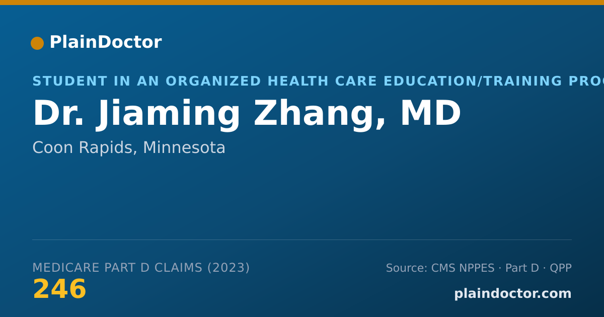 Shareable card for Jiaming Zhang, MD - Student in an Organized Health Care Education/Training Program, Coon Rapids, MN