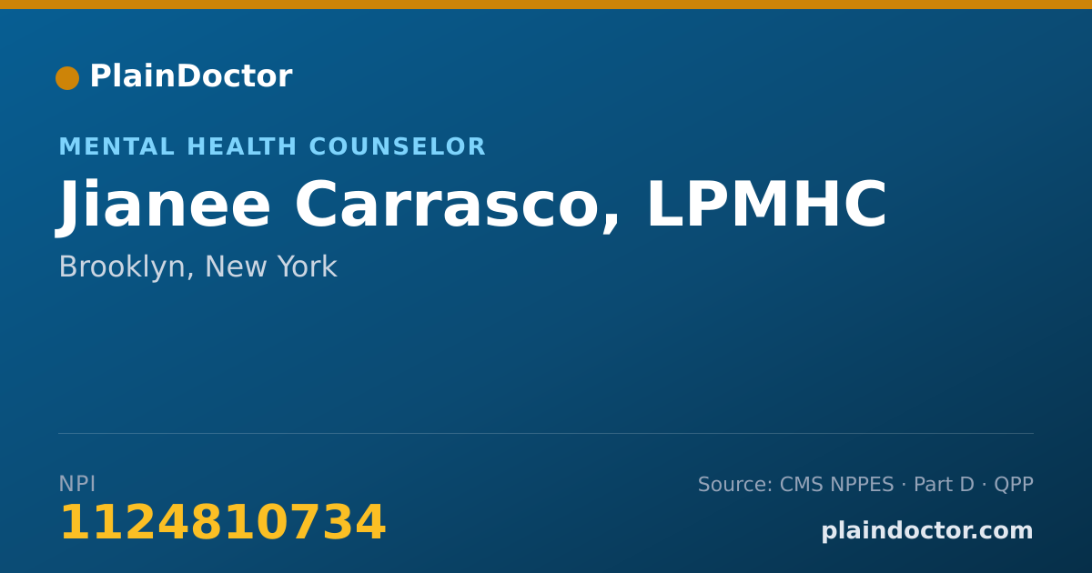 Shareable card for Jianee Carrasco, LPMHC - Mental Health Counselor, Brooklyn, NY
