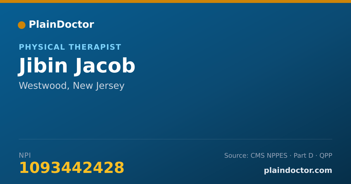 Shareable card for Jibin Jacob - Physical Therapist, Westwood, NJ