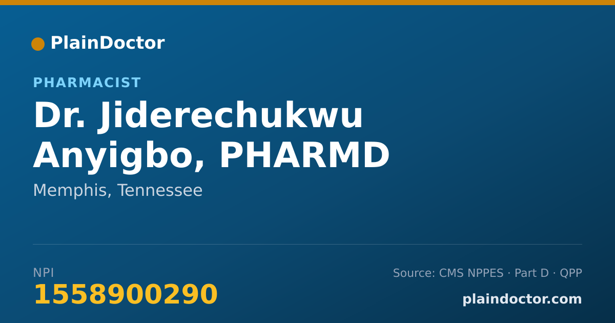 Shareable card for Jiderechukwu Anyigbo, PHARMD - Pharmacist, Memphis, TN