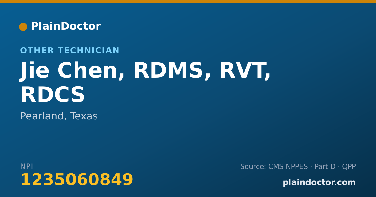 Shareable card for Jie Chen, RDMS, RVT, RDCS - Other Technician, Pearland, TX
