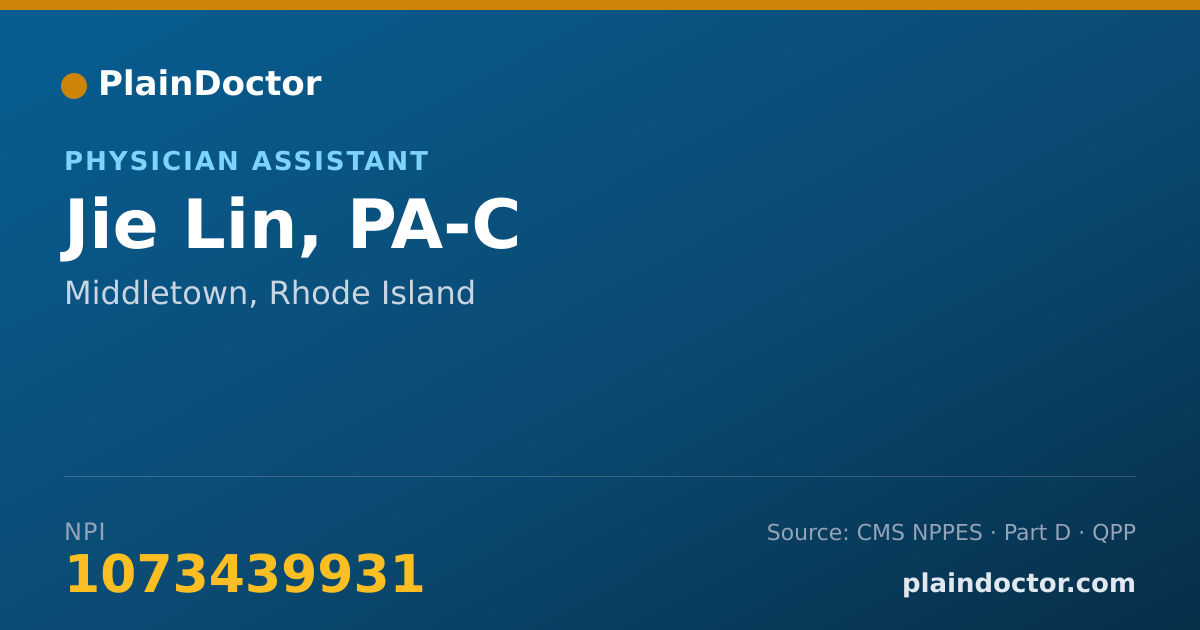 Shareable card for Jie Lin, PA-C - Physician Assistant, Middletown, RI