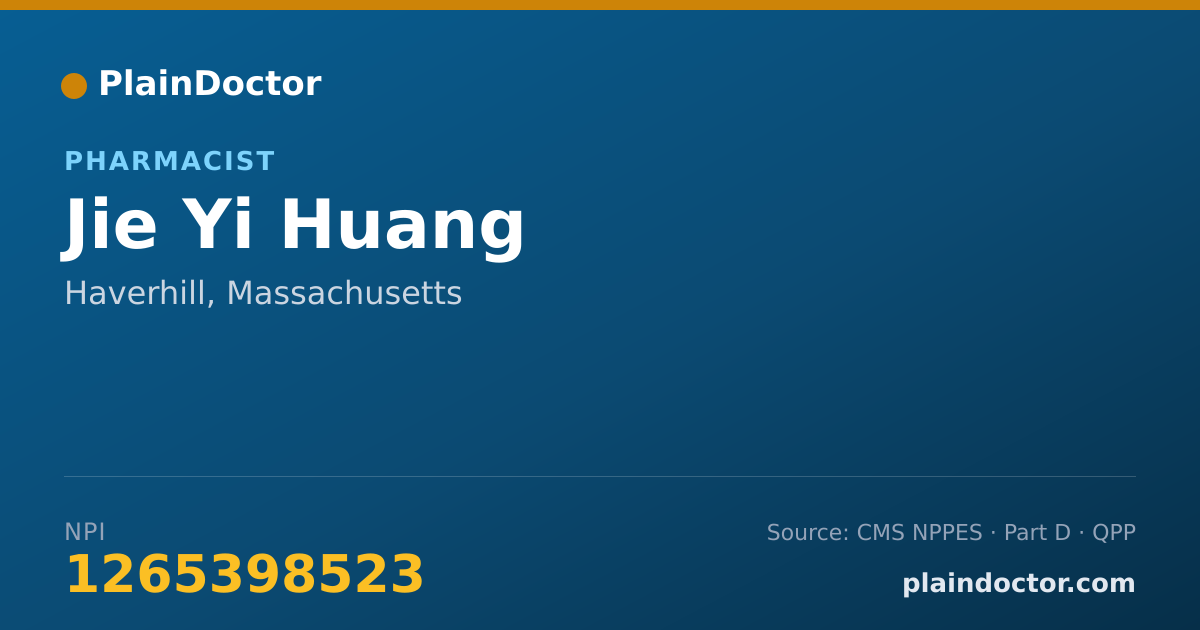 Shareable card for Jie Yi Huang - Pharmacist, Haverhill, MA