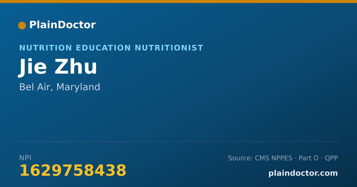 Shareable card for Jie Zhu - Nutrition Education Nutritionist, Bel Air, MD