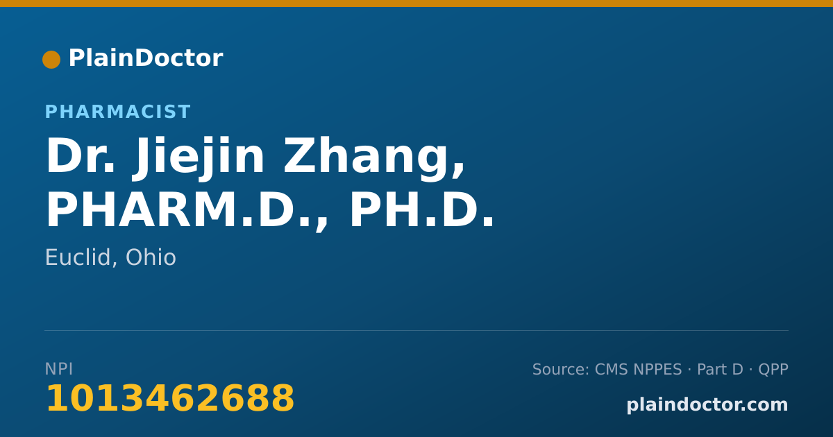 Shareable card for Jiejin Zhang, PHARM.D., PH.D. - Pharmacist, Euclid, OH