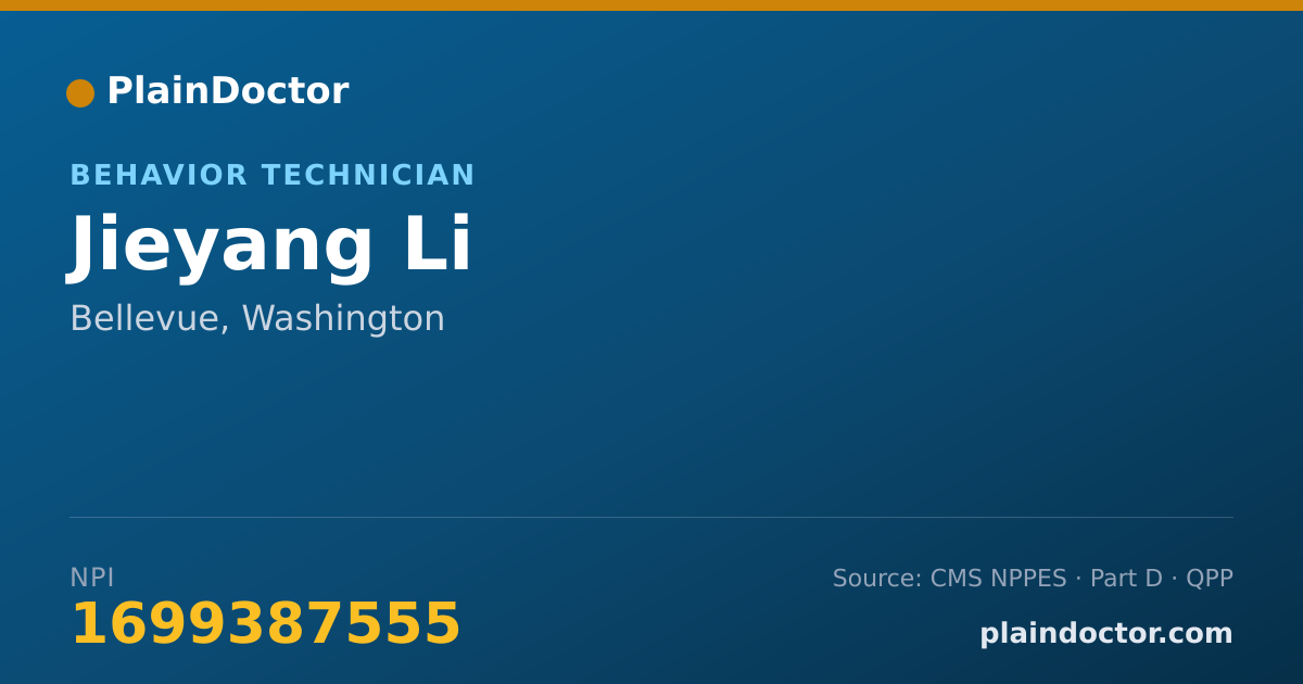 Shareable card for Jieyang Li - Behavior Technician, Bellevue, WA