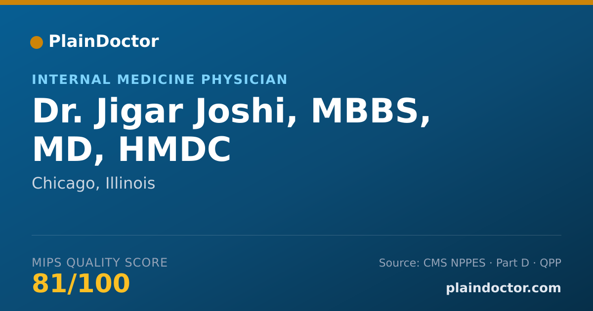 Shareable card for Jigar Joshi, MBBS, MD, HMDC - Internal Medicine Physician, Chicago, IL
