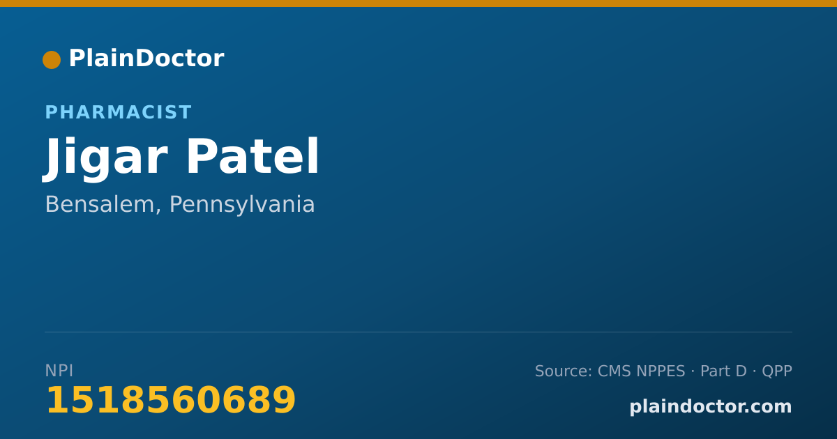 Shareable card for Jigar Patel - Pharmacist, Bensalem, PA