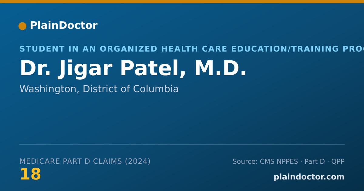 Shareable card for Jigar Patel, M.D. - Student in an Organized Health Care Education/Training Program, Washington, DC