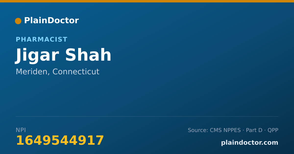 Shareable card for Jigar Shah - Pharmacist, Meriden, CT