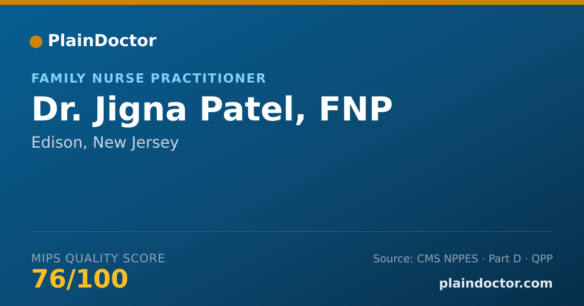Shareable card for Jigna Patel, FNP - Family Nurse Practitioner, Edison, NJ