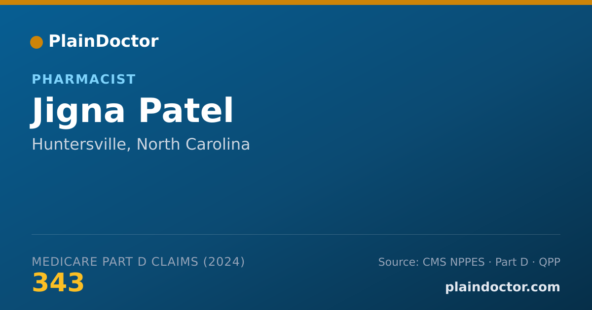 Shareable card for Jigna Patel - Pharmacist, Huntersville, NC