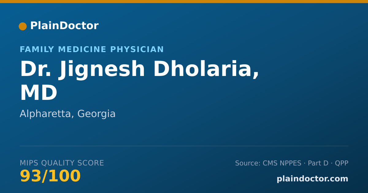 Shareable card for Jignesh Dholaria, MD - Family Medicine Physician, Alpharetta, GA