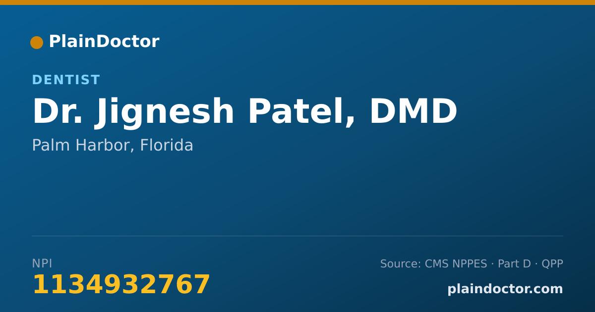 Shareable card for Jignesh Patel, DMD - Dentist, Palm Harbor, FL