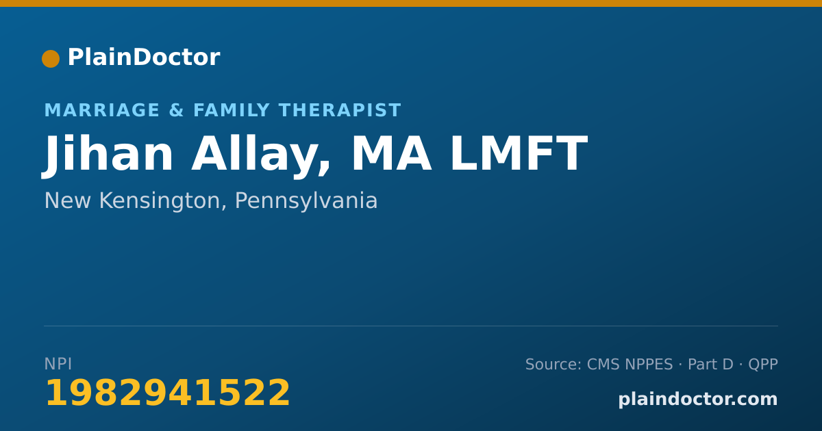 Shareable card for Jihan Allay, MA LMFT - Marriage & Family Therapist, New Kensington, PA