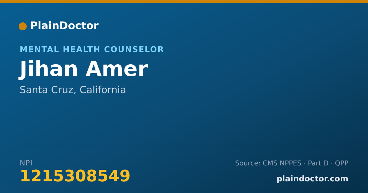 Shareable card for Jihan Amer - Mental Health Counselor, Santa Cruz, CA