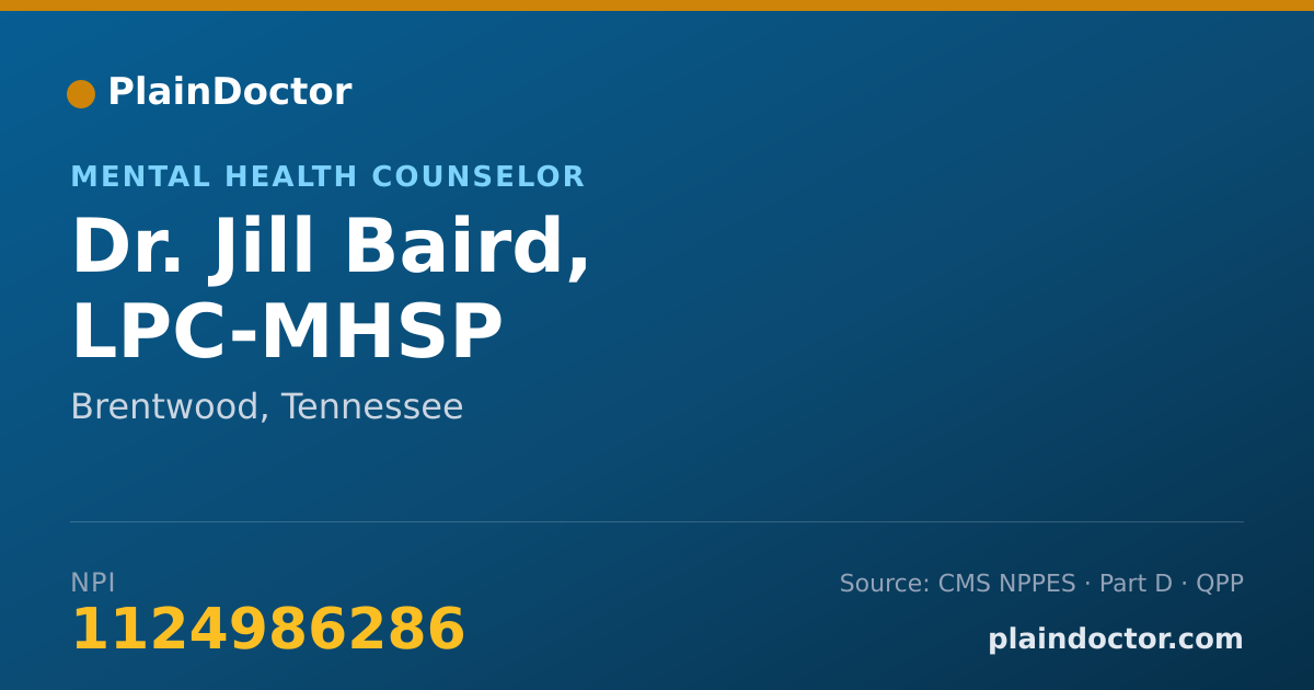 Shareable card for Jill Baird, LPC-MHSP - Mental Health Counselor, Brentwood, TN