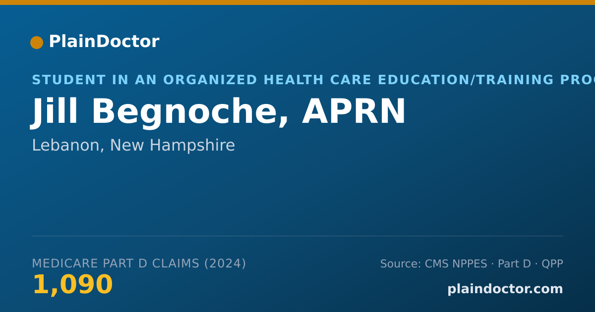 Shareable card for Jill Begnoche, APRN - Student in an Organized Health Care Education/Training Program, Lebanon, NH
