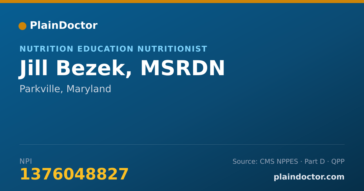 Shareable card for Jill Bezek, MSRDN - Nutrition Education Nutritionist, Parkville, MD