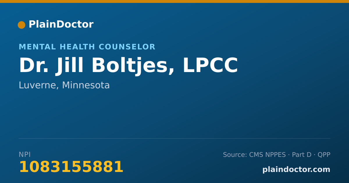 Shareable card for Jill Boltjes, LPCC - Mental Health Counselor, Luverne, MN