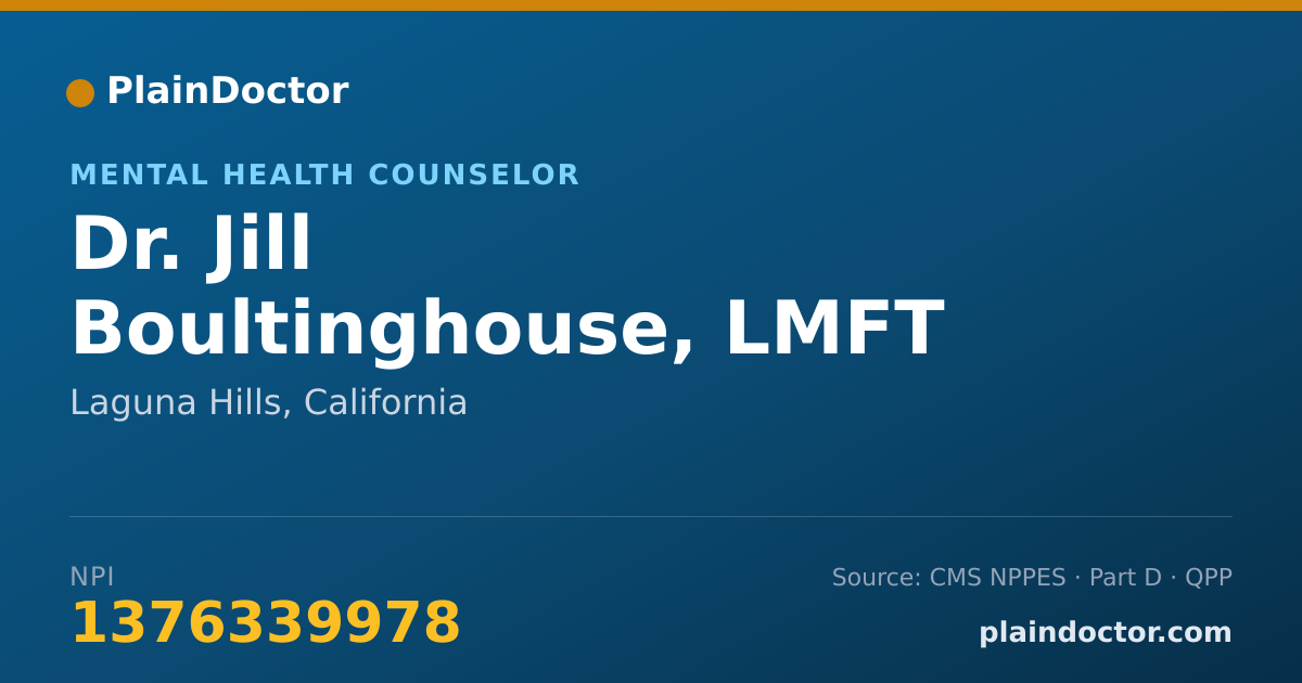 Shareable card for Jill Boultinghouse, LMFT - Mental Health Counselor, Laguna Hills, CA